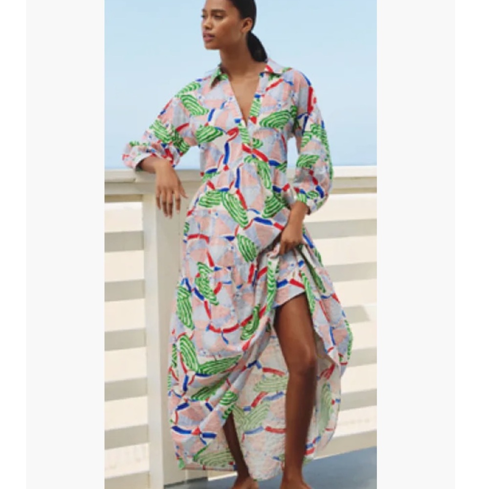 The Carolita Printed Tiered Shirt Dress by Celandine